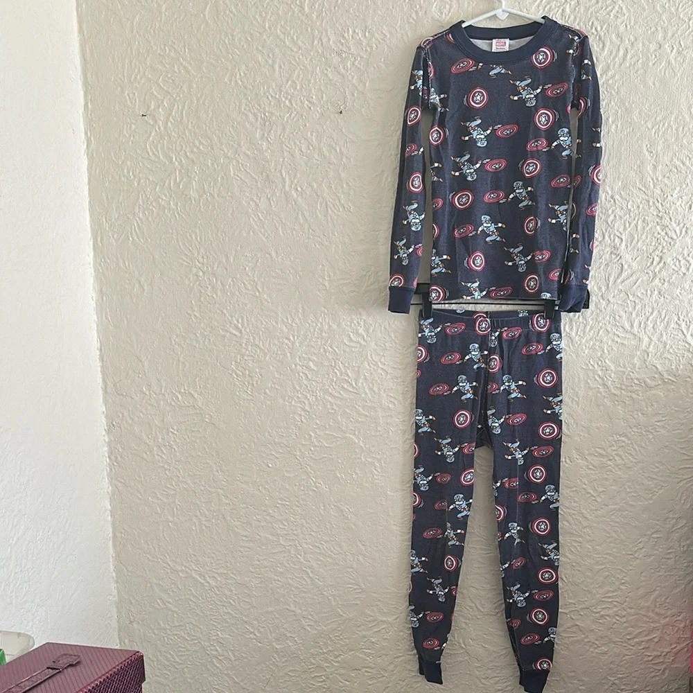 Hanna Andersson x Marvel MCU Captain America Cartoon Long John Pajamas Blue 8
